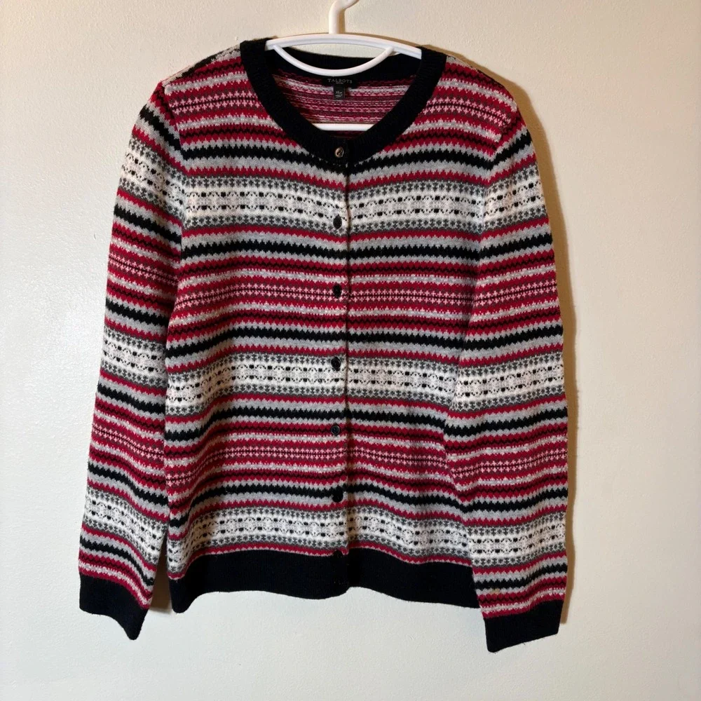 Talbots Petites Fair Isle Lambswool Blend Cardigan Sweater Size XLp‎